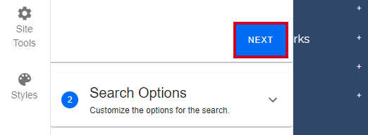 Evolve, Search Widget Options, Next Button.