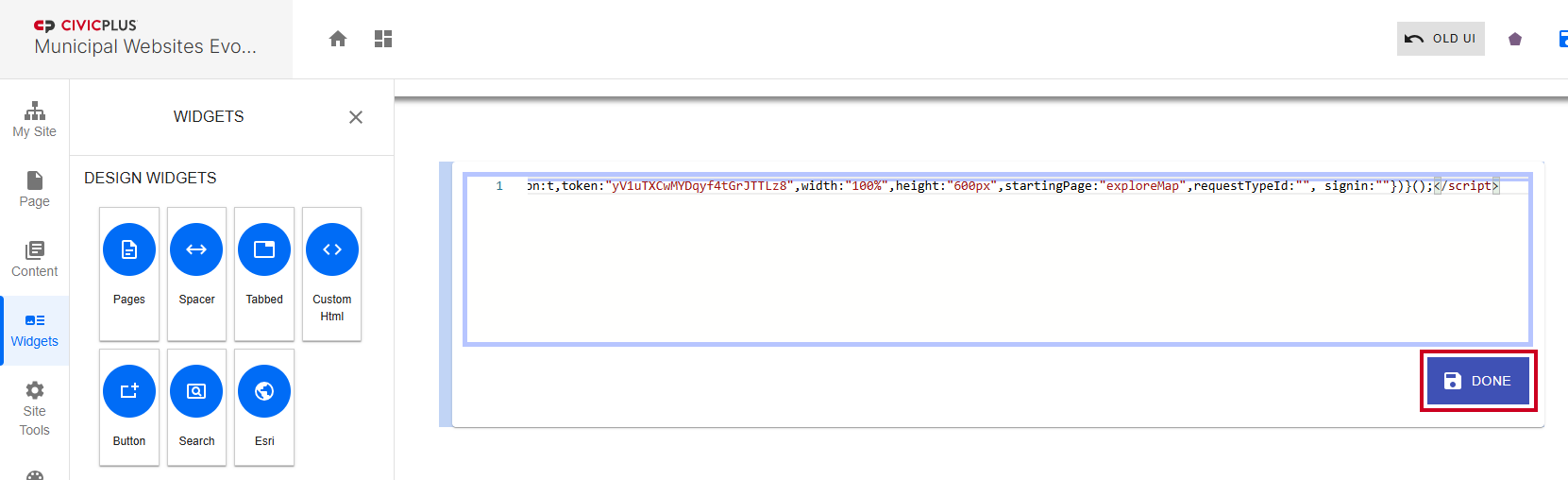 The button labeled Done with a floppy disc icon, below the text entry field.
