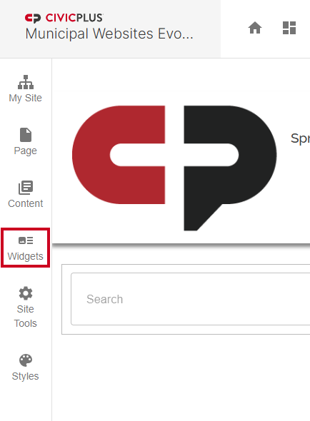 The tab labeled Widgets in the vertical navigation menu on the left-hand side of the page.