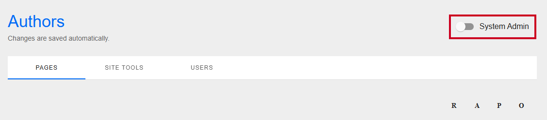 The toggle button labeled System Admin to the far right of the Administration header.