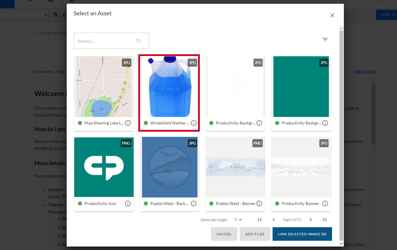 An image asset in the Select an Asset modal.
