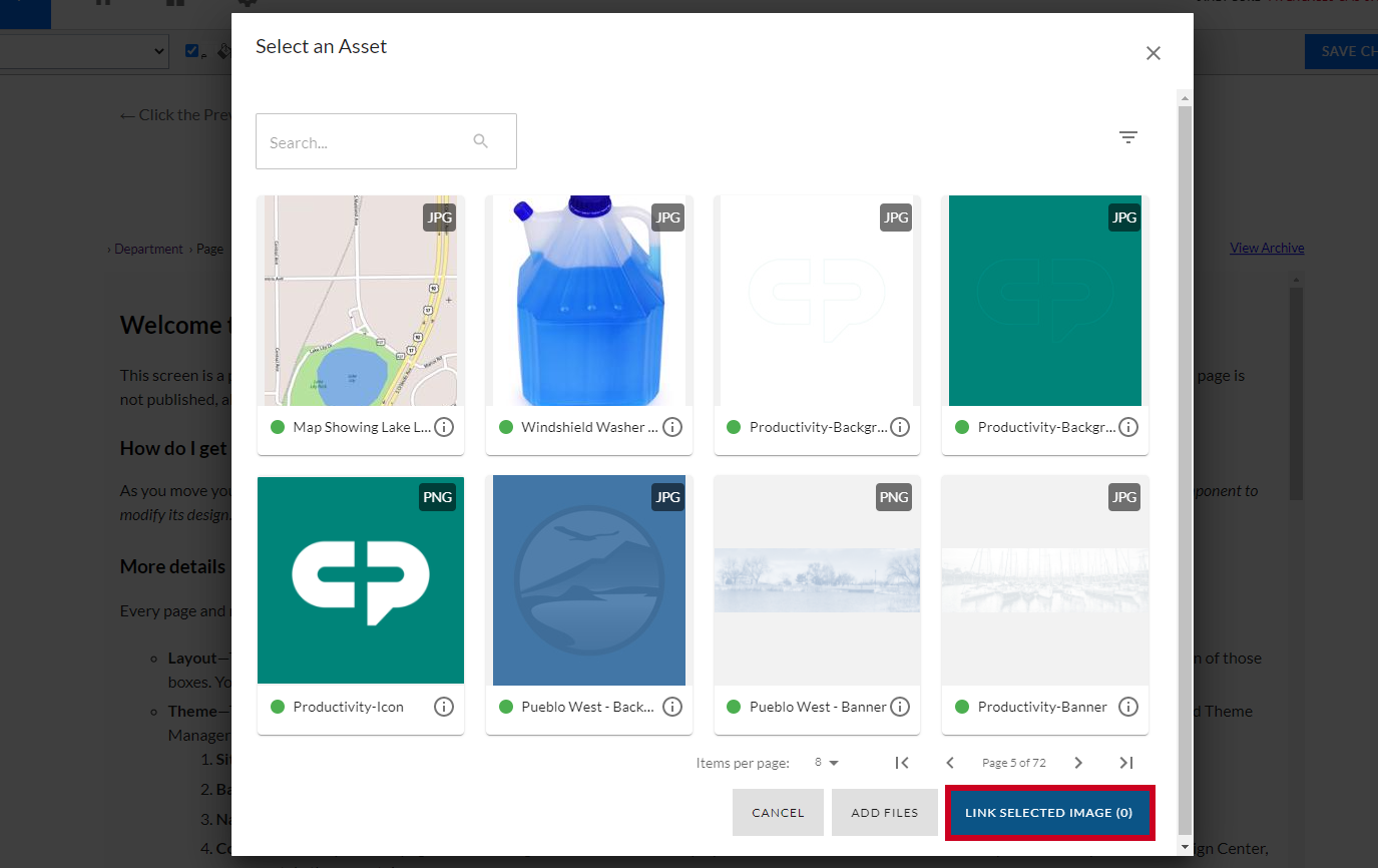 The button labeled Link Selected Image in the bottom right corner of the modal.
