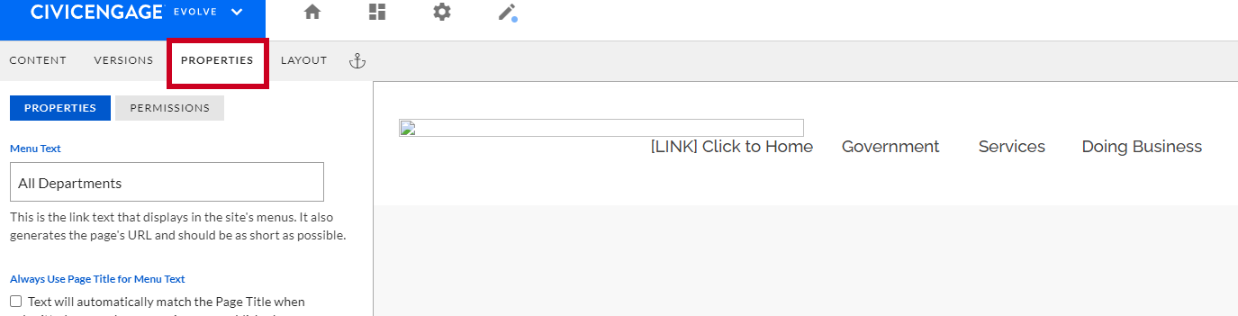 properties tab