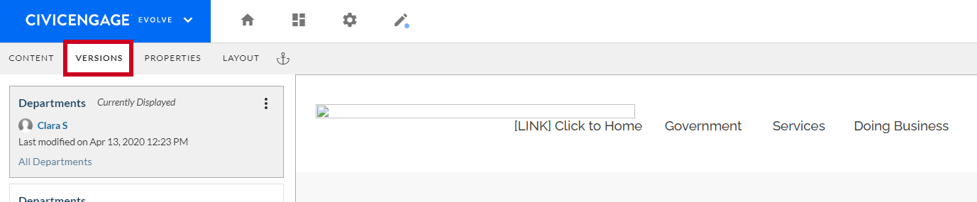 versions tab