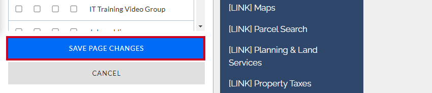 The Save Page Changes button at the bottom of the menu.