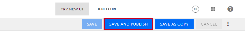The button labeled Save and Publish in the top right corner of the page.