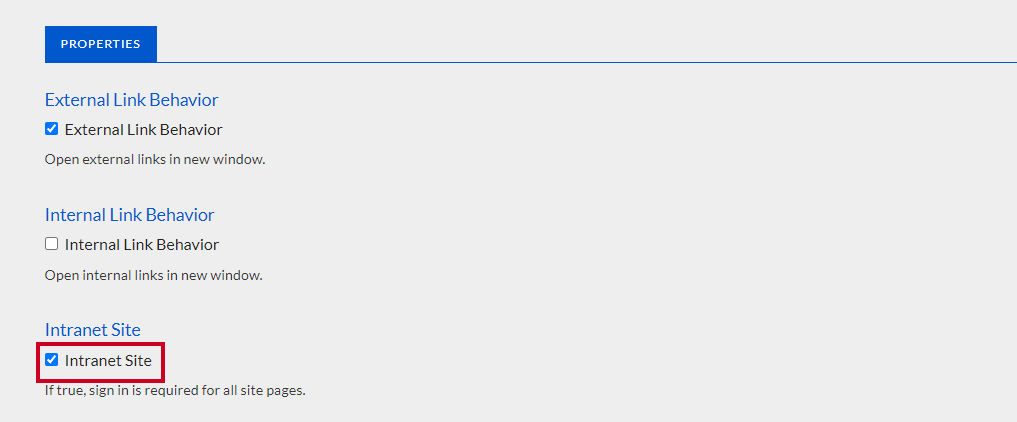 The checkbox toggle labeled Intranet Site.