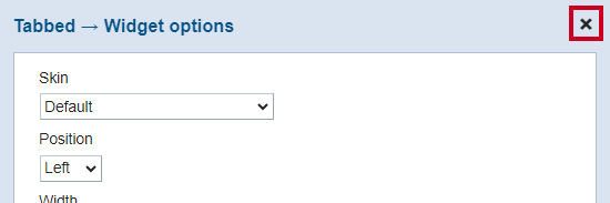 Evolve, Tabbed Widget Options Dialog Box, Close (X) Button.