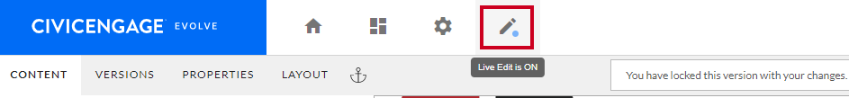 The pencil icon in the top-left corner of the page, to the right of the logo, homepage, and dashboard buttons.