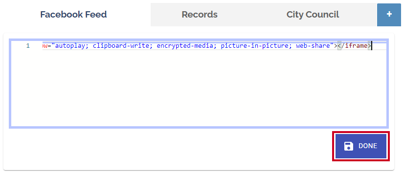 The button labeled Done with a floppy disc icon in the bottom left corner of the widget.