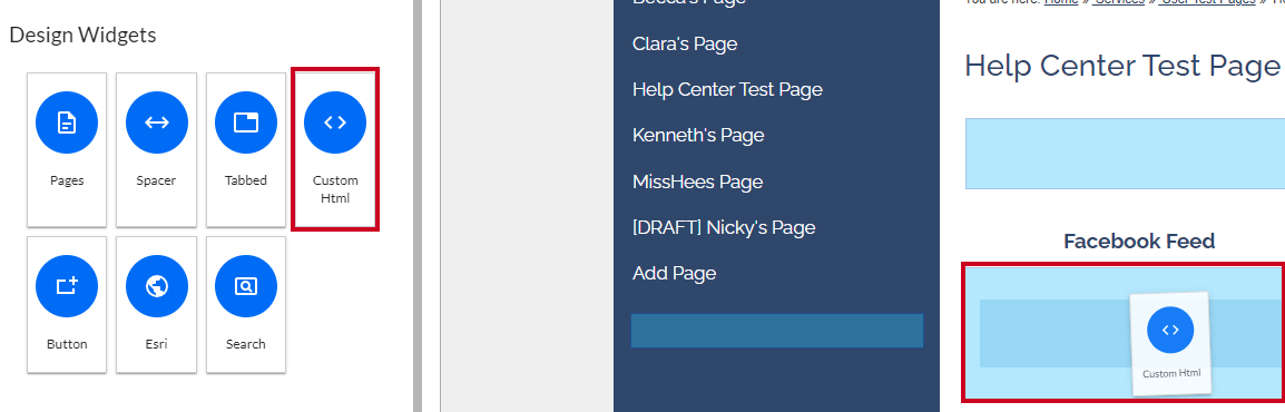 The box labeled Custom Html dragged and dropped onto the page.