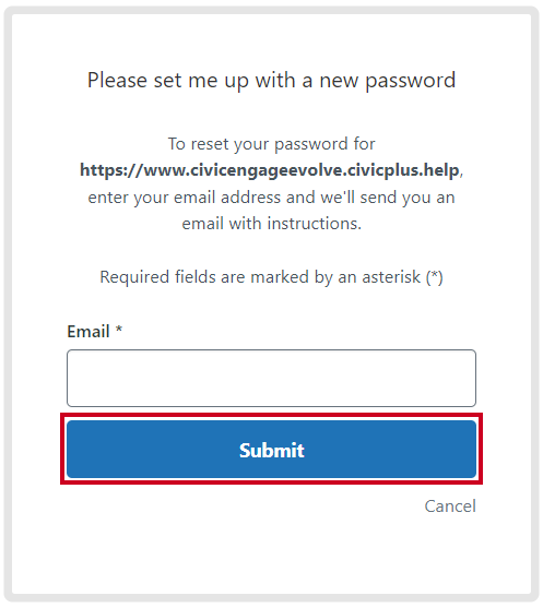 The button labeled Submit, under the Email text entry field.
