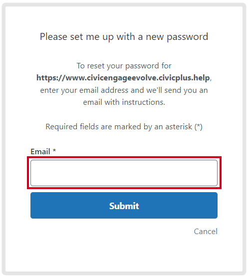 The text entry field labeled Email.