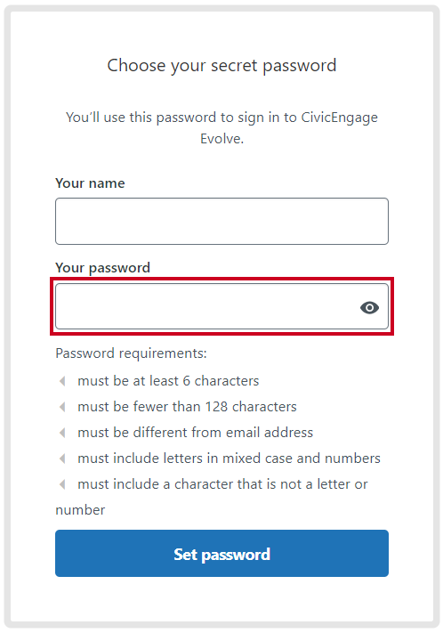 The text entry field labeled Your password.
