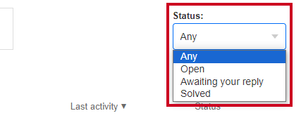 The dropdown labeled Status and the Status options.