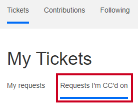 The tab labeled Requests I'm CC'd on under the My Tickets header.