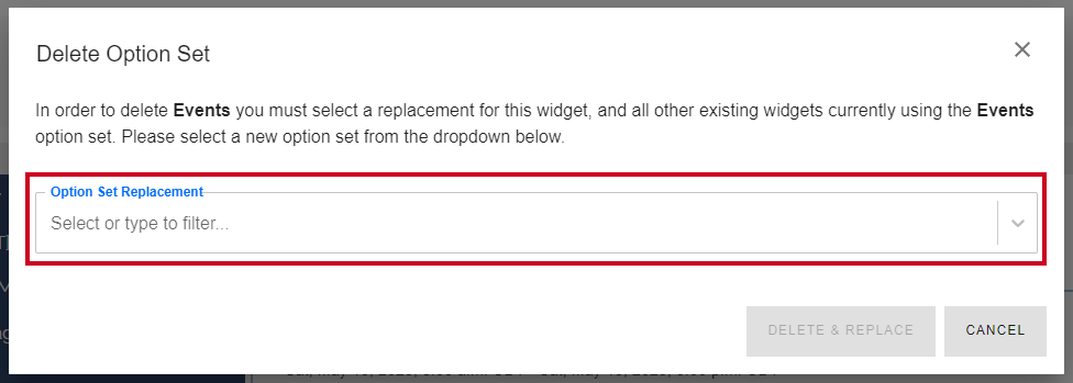 The text entry field labeled Option Set Replacement.