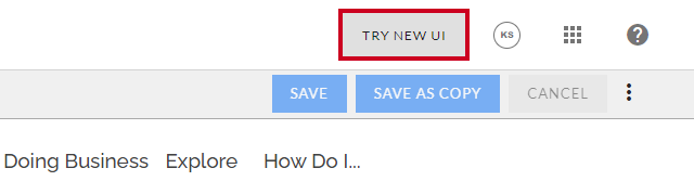 The Try New UI button lets customers experience Web Evolve's new user interface.