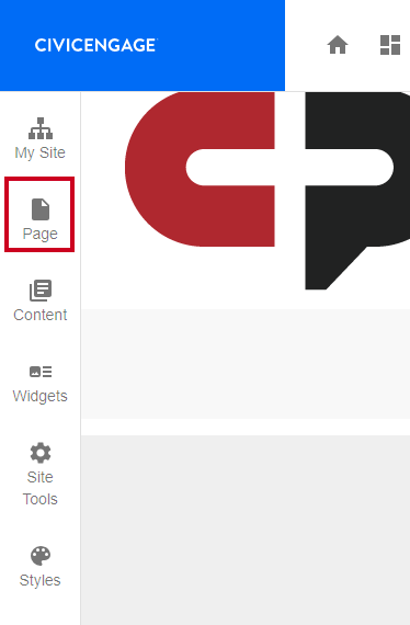 In the new user interface, the Page button allows a user to make updates to the page's settings and options.
