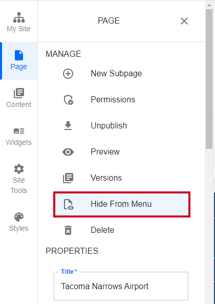 When enabled, the Hide From Menu setting will make the page no longer appear in menus.