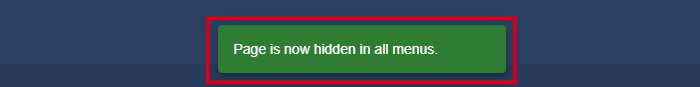 A status message from the Web Evolve site letting the user know the page was hidden.