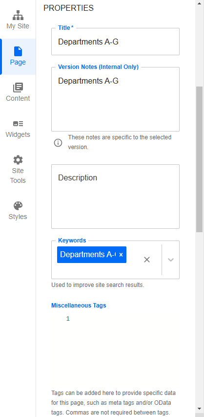 Properties fields.