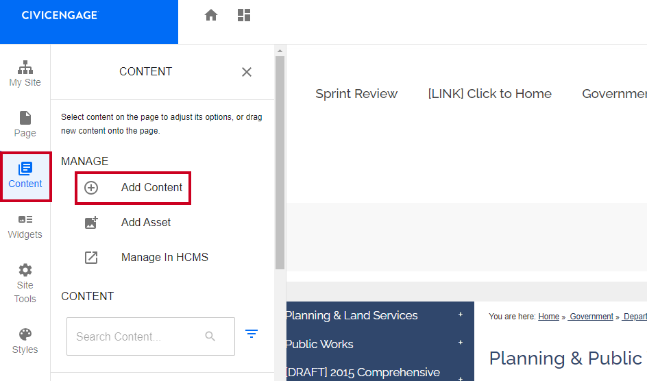 Add Content.