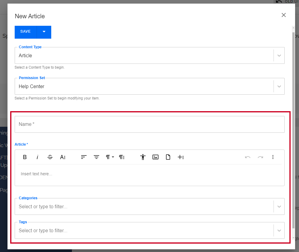 Content fields.