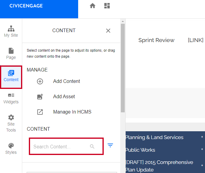 Search content.