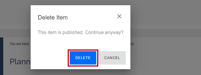 Delete content confirmation.