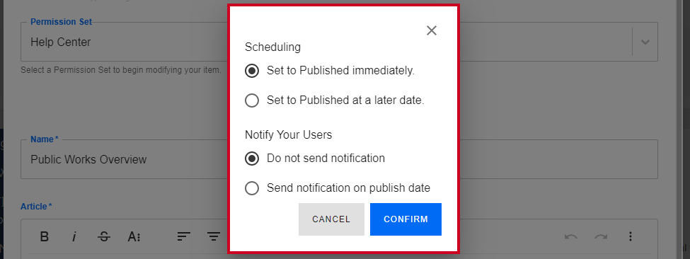 Modify content schedule and notifications.