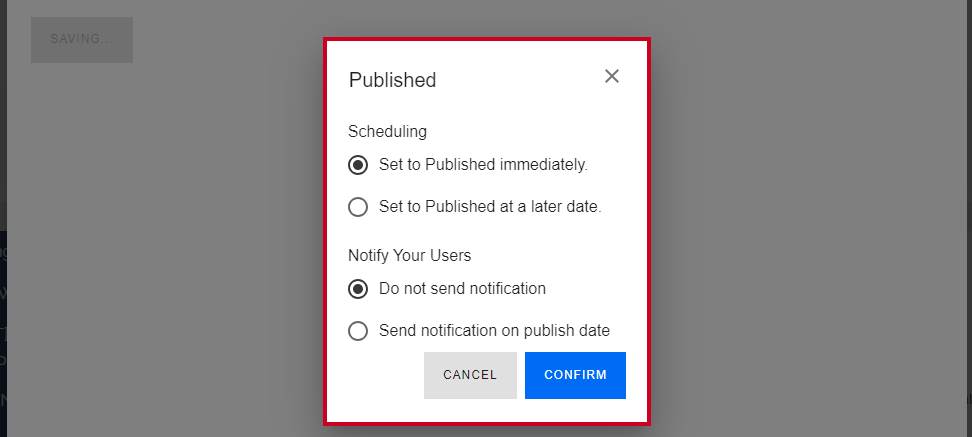 Asset publish options.