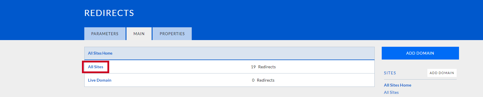 The name of the domain in the All Sites Home column.
