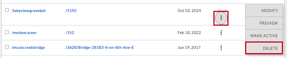The three-dot action menu, then Delete.