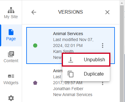 Unpublishing a page removes it from public view.