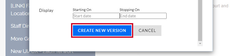 The Create New Version button in Web Evolve's old user interface.