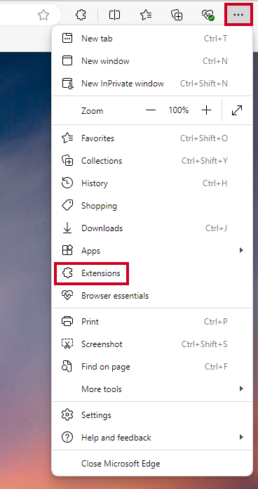The three-dot action menu in the top-right corner, and then Extensions in the list of options.
