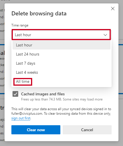 The Time range drop down menu, and the All time option.