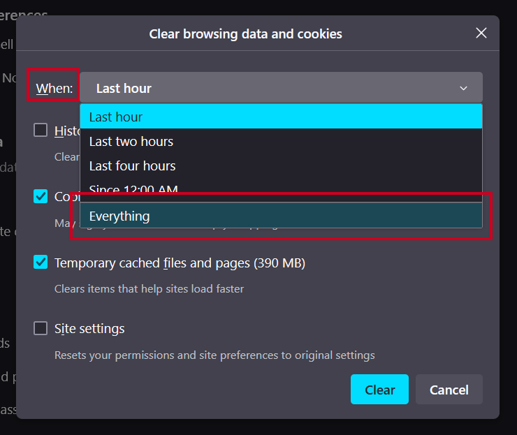 The drop down menu labeled When, and the Everything option.