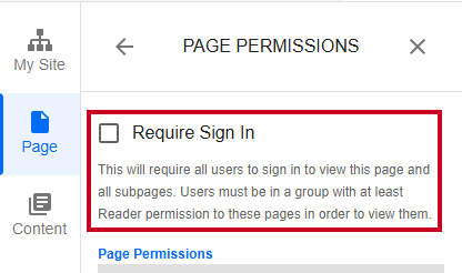 Evolve, Permissions, Require Sign In Checkbox.