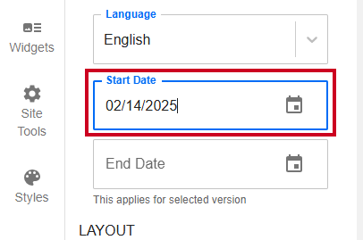 Evolve, Page Tab, Start Date Field.