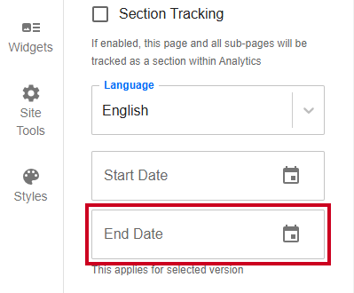 Evolve, Page Tab, Properties Section, End Date Field.