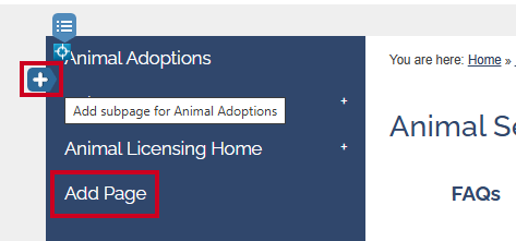 Evolve, Pages, Add Page and Add Subpage Links in Secondary Navigation.