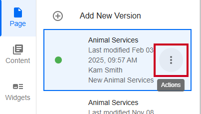 Action Menu on page version.