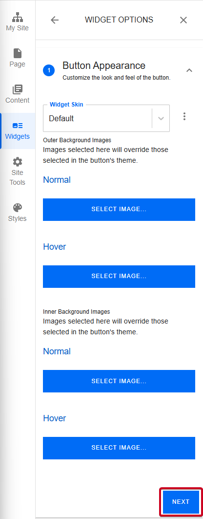 The button labeled Next in the bottom-right corner of the Button Appearance tab.