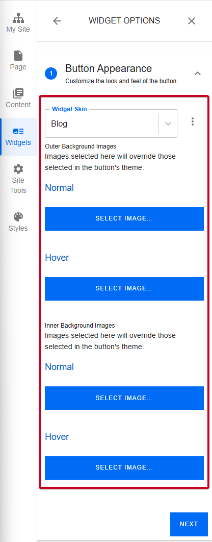 An example image of the options under the Button Appearance header.