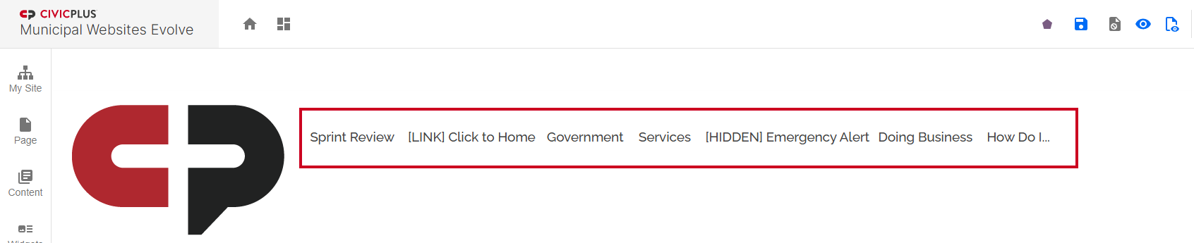 The row of Mega Menu tabs.