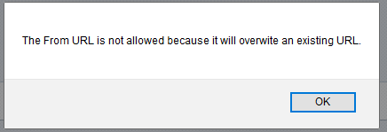 The Overwriting URLs pop up.