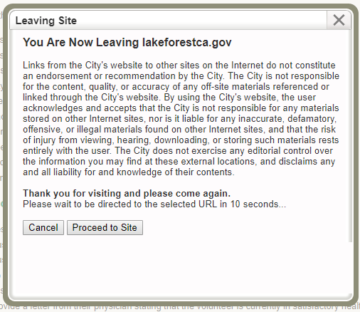 An example image of a Leaving Site Popup.