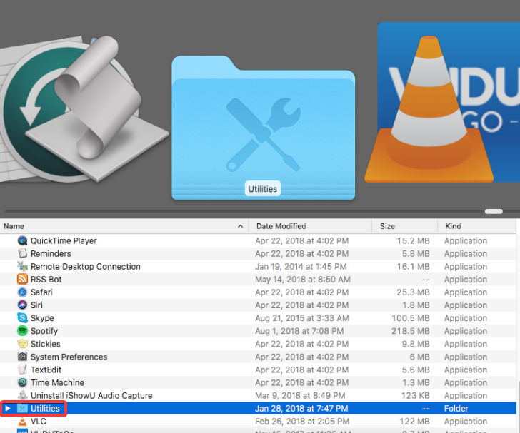 The folder labeled Utilities.